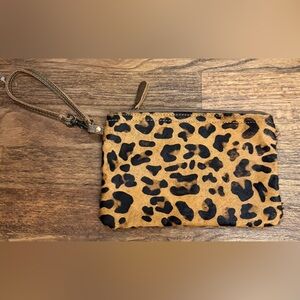 NEW Myra Leopard Animal Print Calf Hair Leather Wristlet Clutch Bag